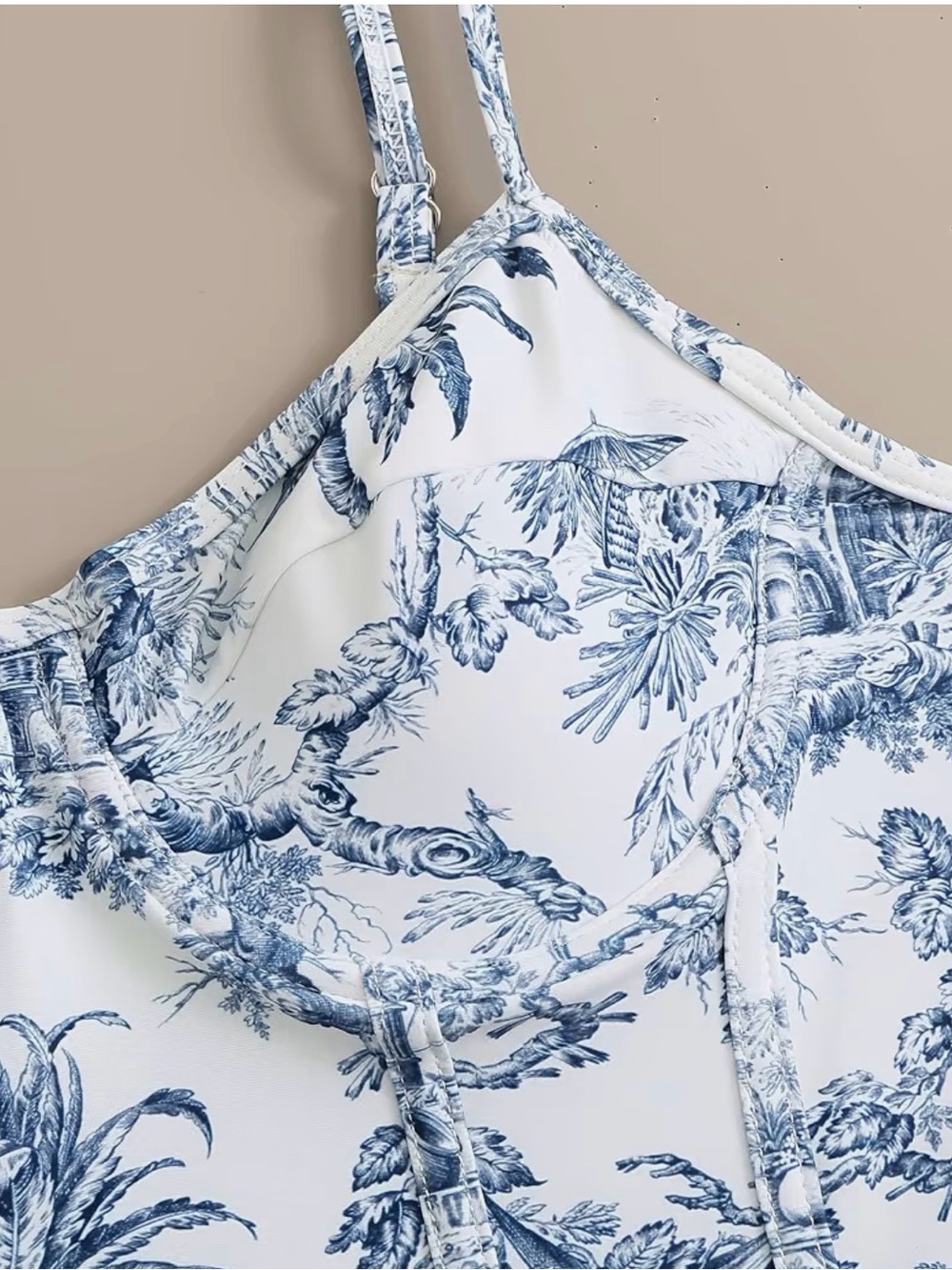 Blue Toile Print Women’s One-Piece Swimsuit and Sarong. Never worn! - Picture 3 of 5